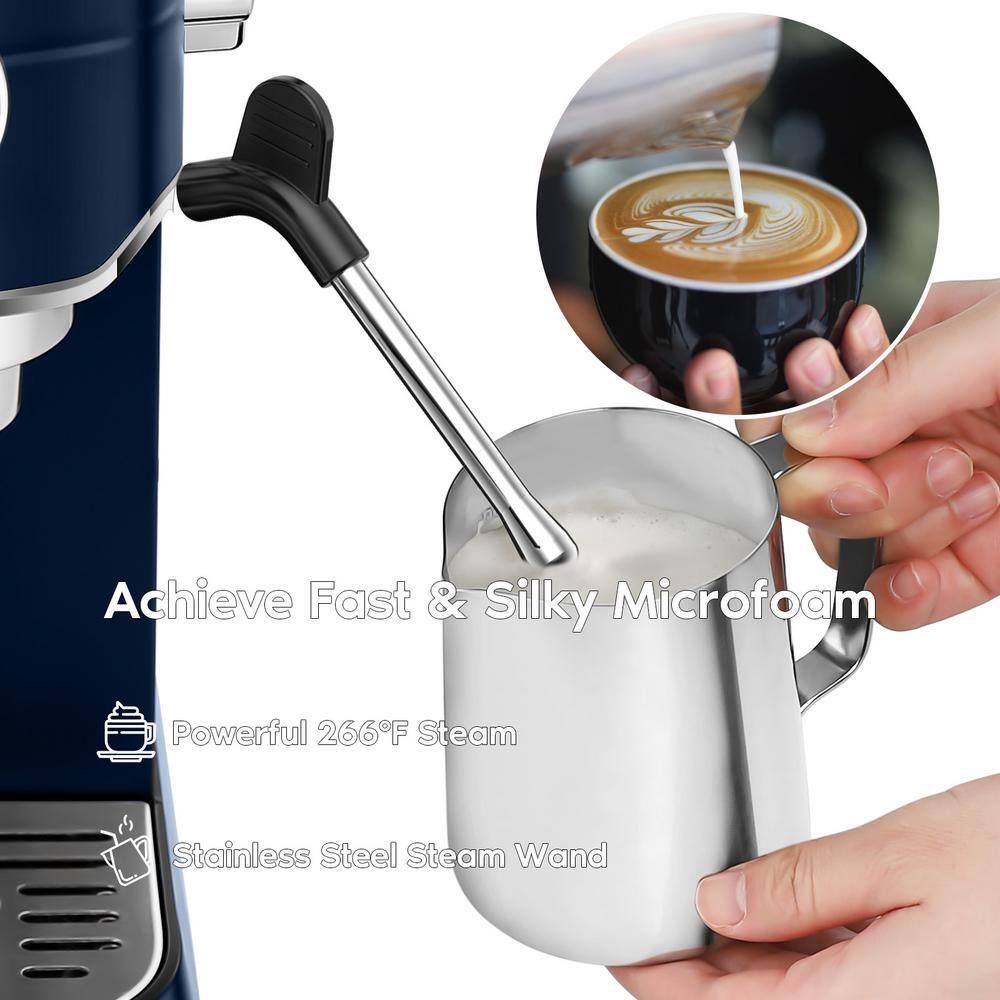 Sapphire Blue Semi-Automatic Espresso Machine with Steam Wand