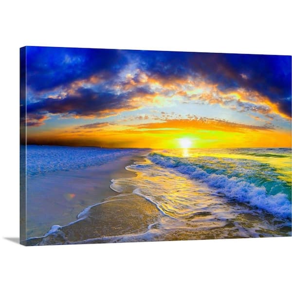 Round Canvas Wall Art Painting Titled: Summer Beach , Sizes Available
