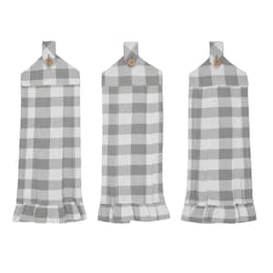 Annie Grey Buffalo Check Button Loop Cotton Blend Kitchen Tea Towel Set (Set of 3)