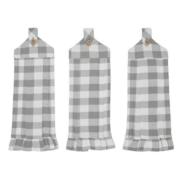 Annie Grey Buffalo Check Button Loop Cotton Blend Kitchen Tea Towel Set (Set of 3)