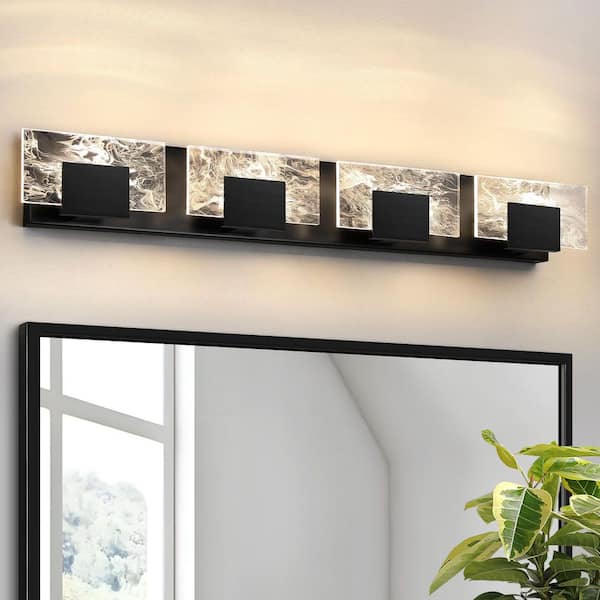 33 in. 4-Light Bathroom Modern Light Fixture Matte Black LED Vanity Light Bar 20W Wall Sconce with 3000K Warm Light