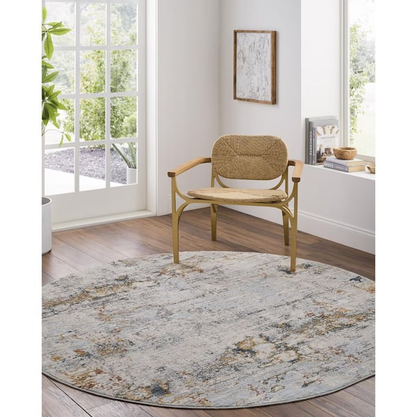 Laila Dark Blue Modern Abstract  7 ft. x 7 ft. Area Rug