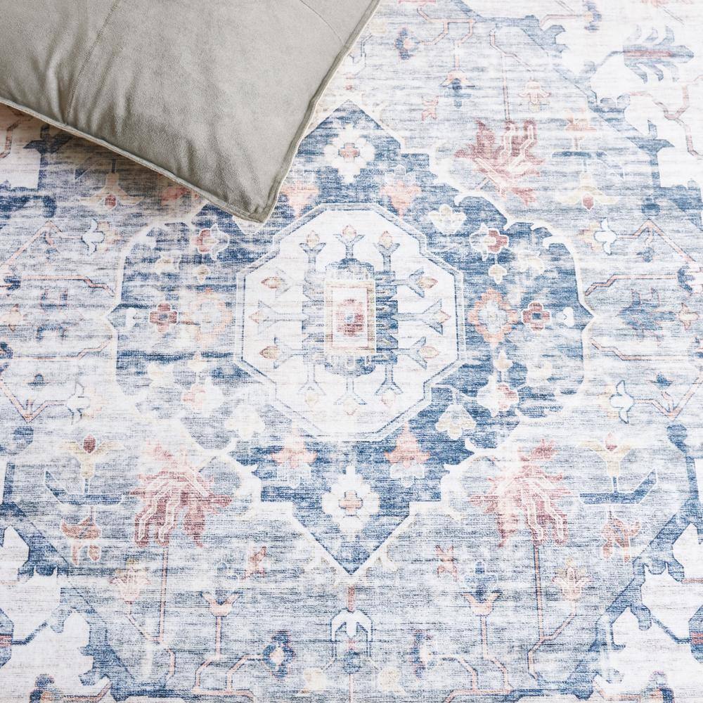 Arizona Light Blue/Ivory 4' x 6' Machine Washable Area Rug