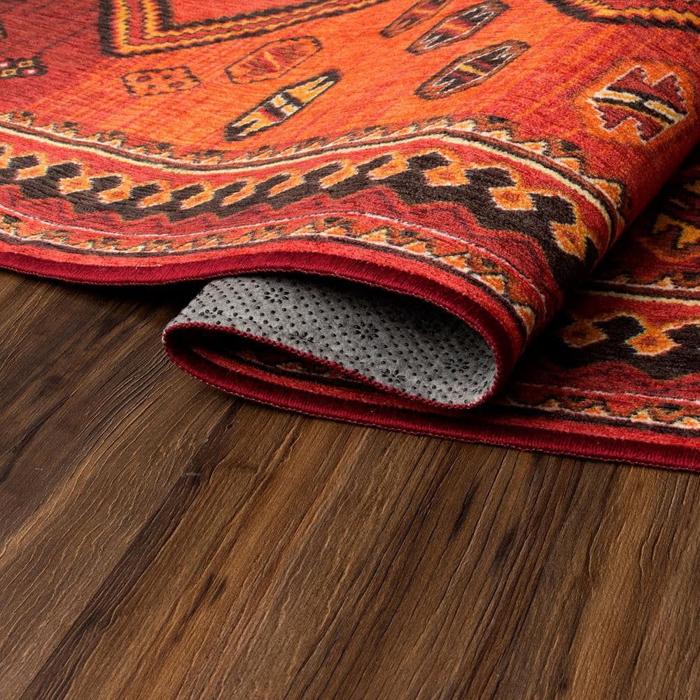 Phoenix Kilim Garnet Red and Orange Synthetic 3' x 5' Area Rug