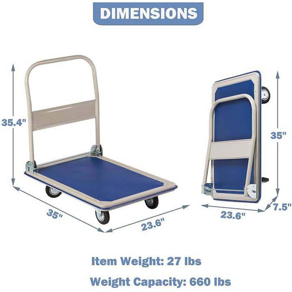Heavy-Duty Blue and Gray Folding Platform Cart