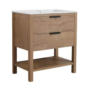 30 in. W x 18.3 in. D x 33.7 in. H Single Sink Freestanding Bath Vanity in Imitative Oak with White Ceramic Top