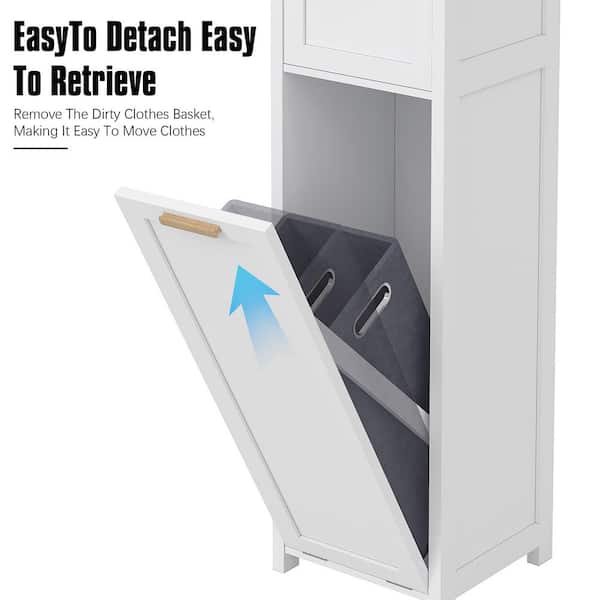 Tall Tilt Out Laundry Hamper Cabinet White 66.9 in. Accent Cabinet Office Storage Cabinet with 4-Shelves and Drawer