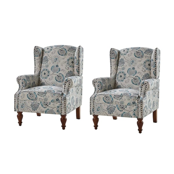JAYDEN CREATION Gille Traditional Upholstered Wingback Accent Chair with Spindle Legs Set of 2-MEDALLION