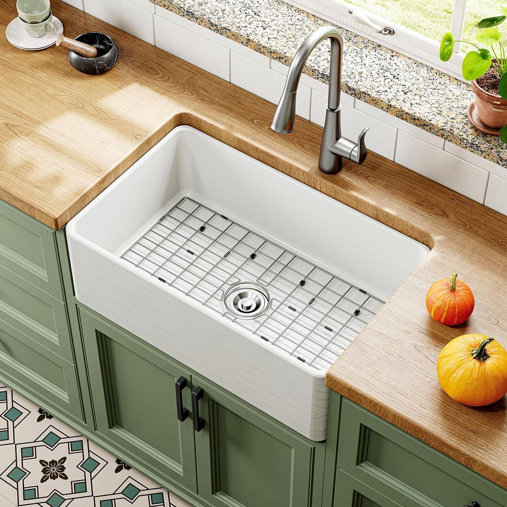 ひろきっち Hanikes Farmhouse Apron-Front Fireclay 30 in. Single Bowl
