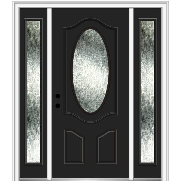 MMI Door 64 in. x 80 in. Right-Hand Inswing Rain Glass Black Fiberglass Prehung Front Door on 4-9/16 in. Frame