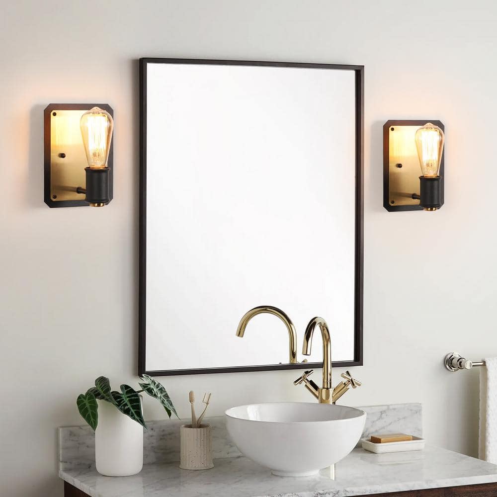 5.5 in. 1-Light Matte Black Industrial Wall Mount Sconce Light with Modern Gold Metal Accent (2-Pack) -  pasentel, BD020-1-BK2