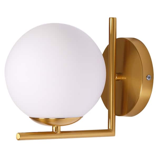 6.7 in. 1-Light Modern Indoor Wall Sconce in Brass Finish with Globe Shade, E26 Base, for Bedroom, Living Room, Hallway