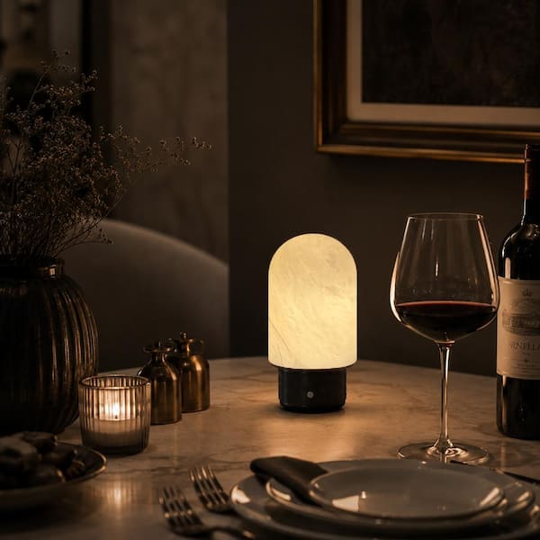 ALOA DECOR Natural Spanish Alabaster Cordless Rechargeable Dome