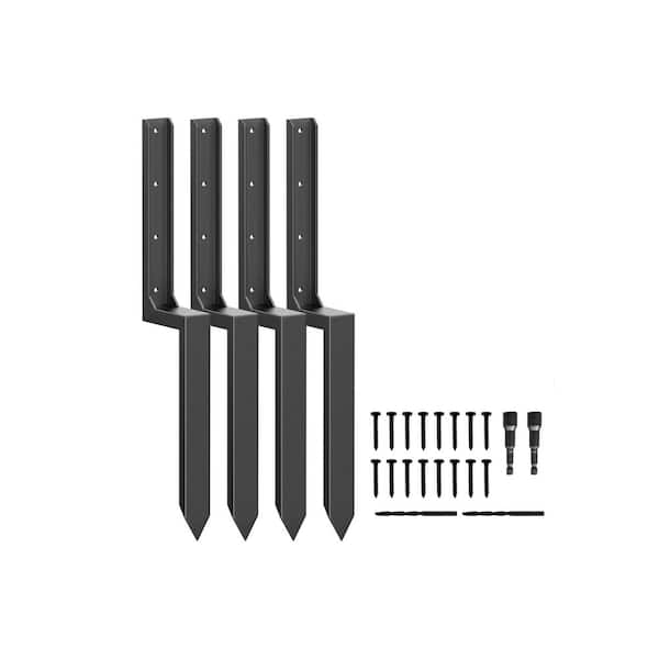 33.62 in. x 2 in. Coated Steel Fence Post Repair Kit to Quick Fix Broken Wood Posts Support, Black (4-Pack)