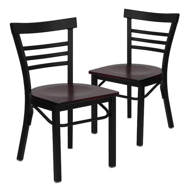 Carnegy Avenue Mahogany Wood Seat/Black Metal Frame Restaurant Chairs (Set of 2)