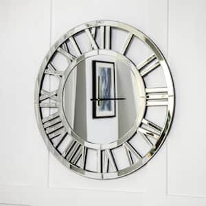 Modern Elegance Silver Roman Numeral Wall Clock - Mirror Finish Open Framework, Ideal for Modern Interiors