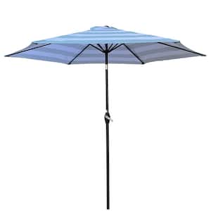 9 ft. Patio Umbrella Outdoor Market Table Umbrella with Crank, 6 Ribs, Polyester Canopy Light Blue Stripe