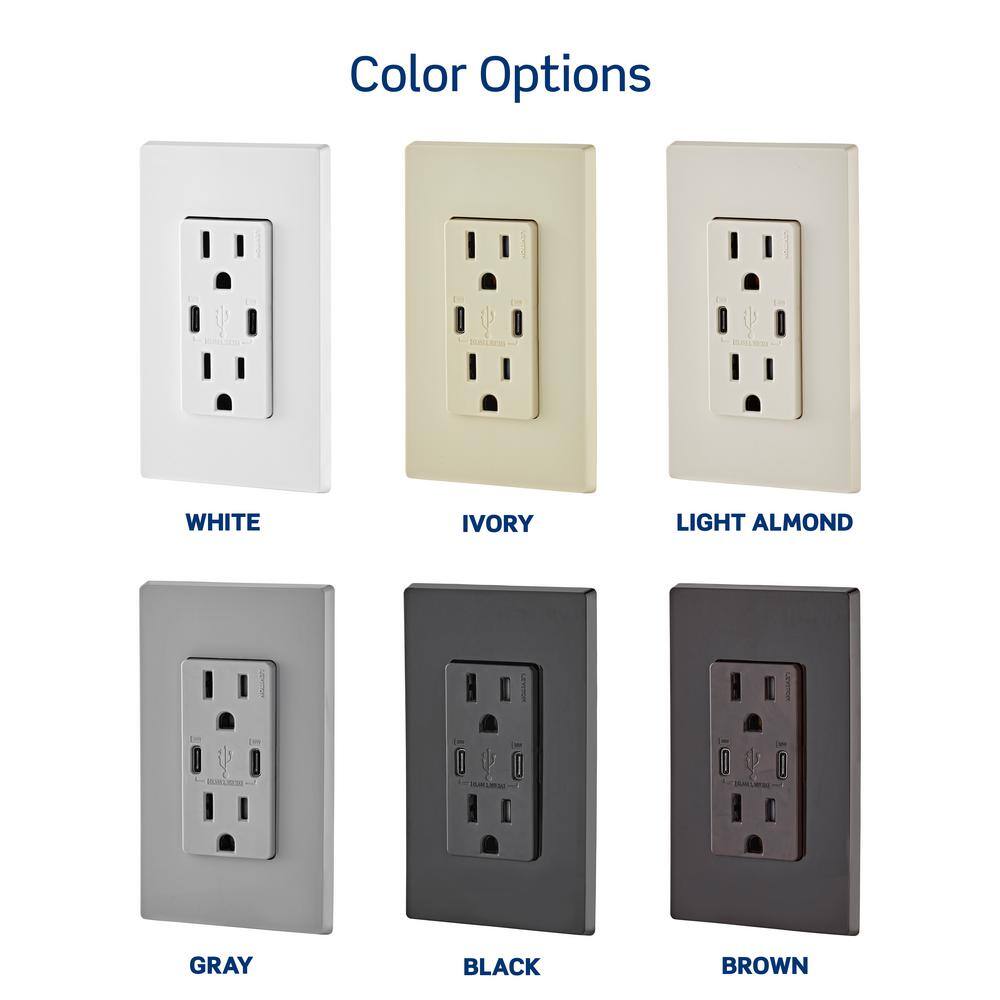 Light Almond Dual Type-C USB In-Wall Charger with Tamper Resistant Outlet