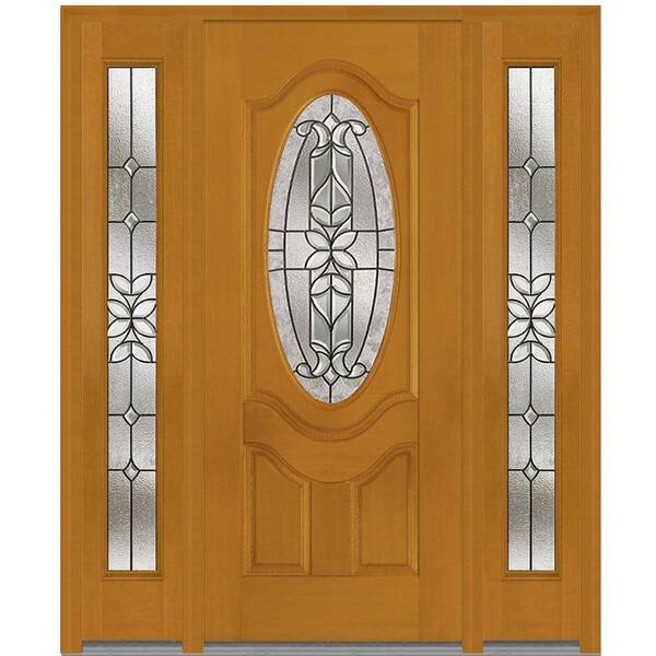 MMI Door 64 in. x 80 in. Cadence Right-Hand Oval Lite Decorative Stained Fiberglass Mahogany Prehung Front Door with Sidelites