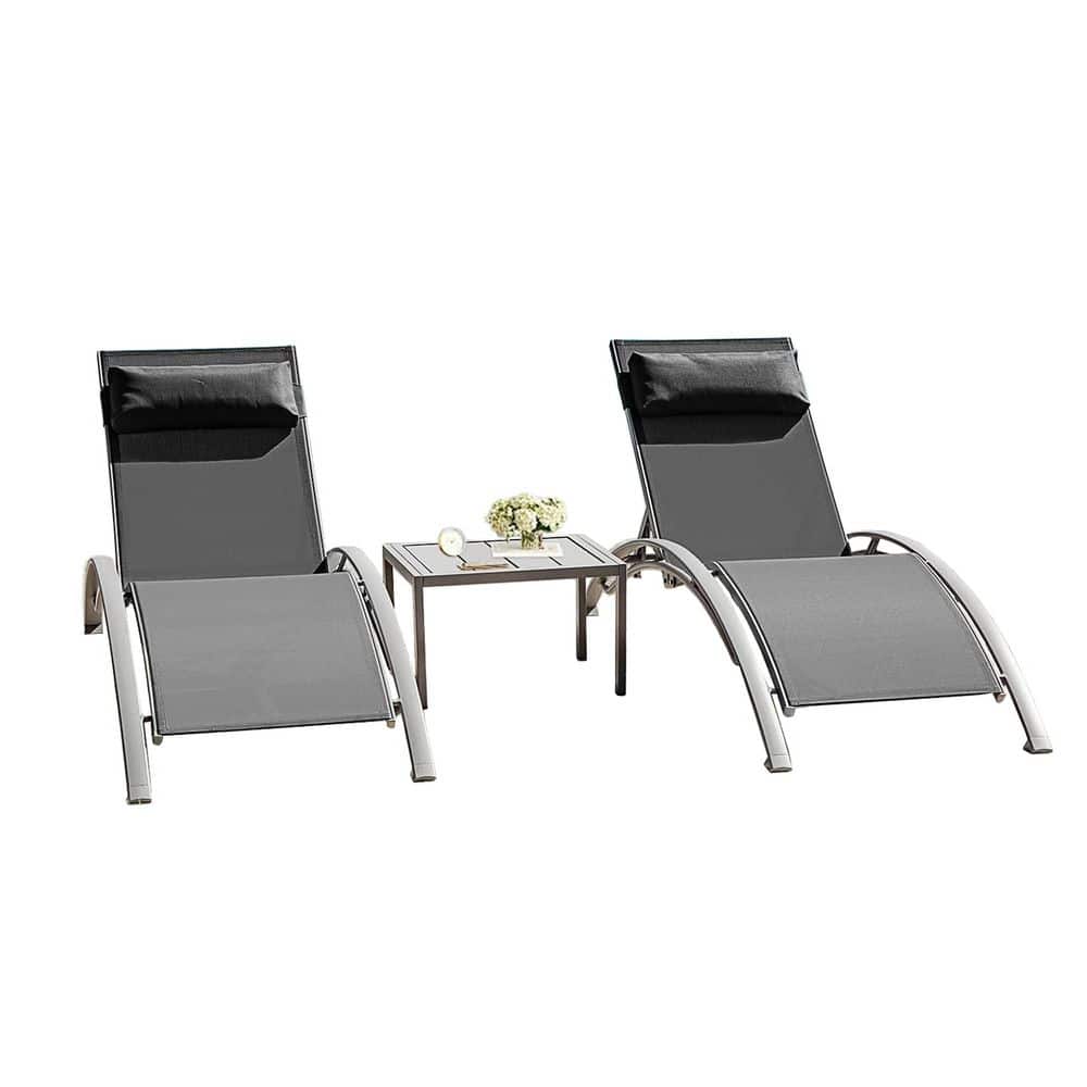 Dark Gray Aluminum Outdoor Lounge Chair with Side Table and Gray Pillow (3-Pack） price history on PriceWatchPro