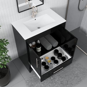 Pacific 30 in. W x 18 in. D Bathroom Vanity in Glossy Black with Ceramic Vanity Top in White with White Basin