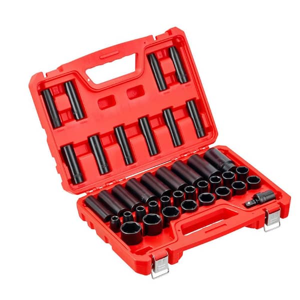 1/2 in. Drive Impact Socket Set, 39-Piece, 6-Point Deep and Shallow Sockets, Metric 9-30 mm, Cr-V Steel, Dual Markings