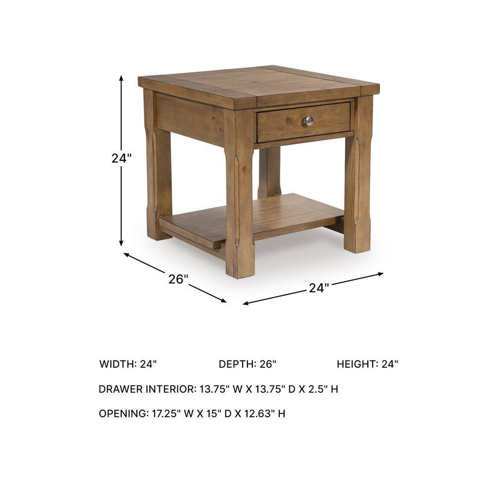 Vandenmore 24 in. Light Brown Rectangle MDF End Table with Shelves - thumbnail 9