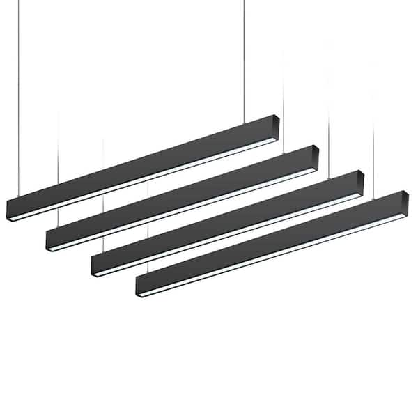 4 ft. 50-Watt Integrated LED Dimmable Black Up and Down Pendant Shop Light for Office, Dining Room, Restaurant (4-Pack)