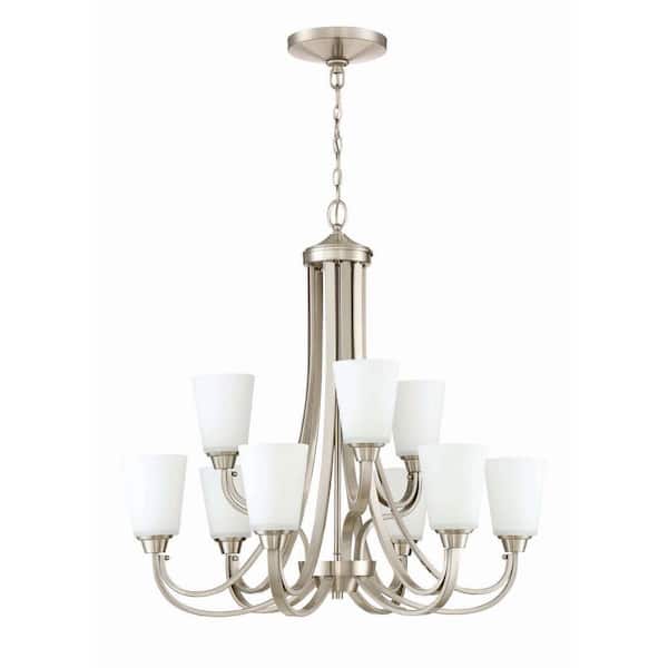 CRAFTMADE Grace 9-Light Brushed Nickel Finish with White Glass Transitional Chandelier for Kitchen/Dining/Foyer, No Bulbs Included
