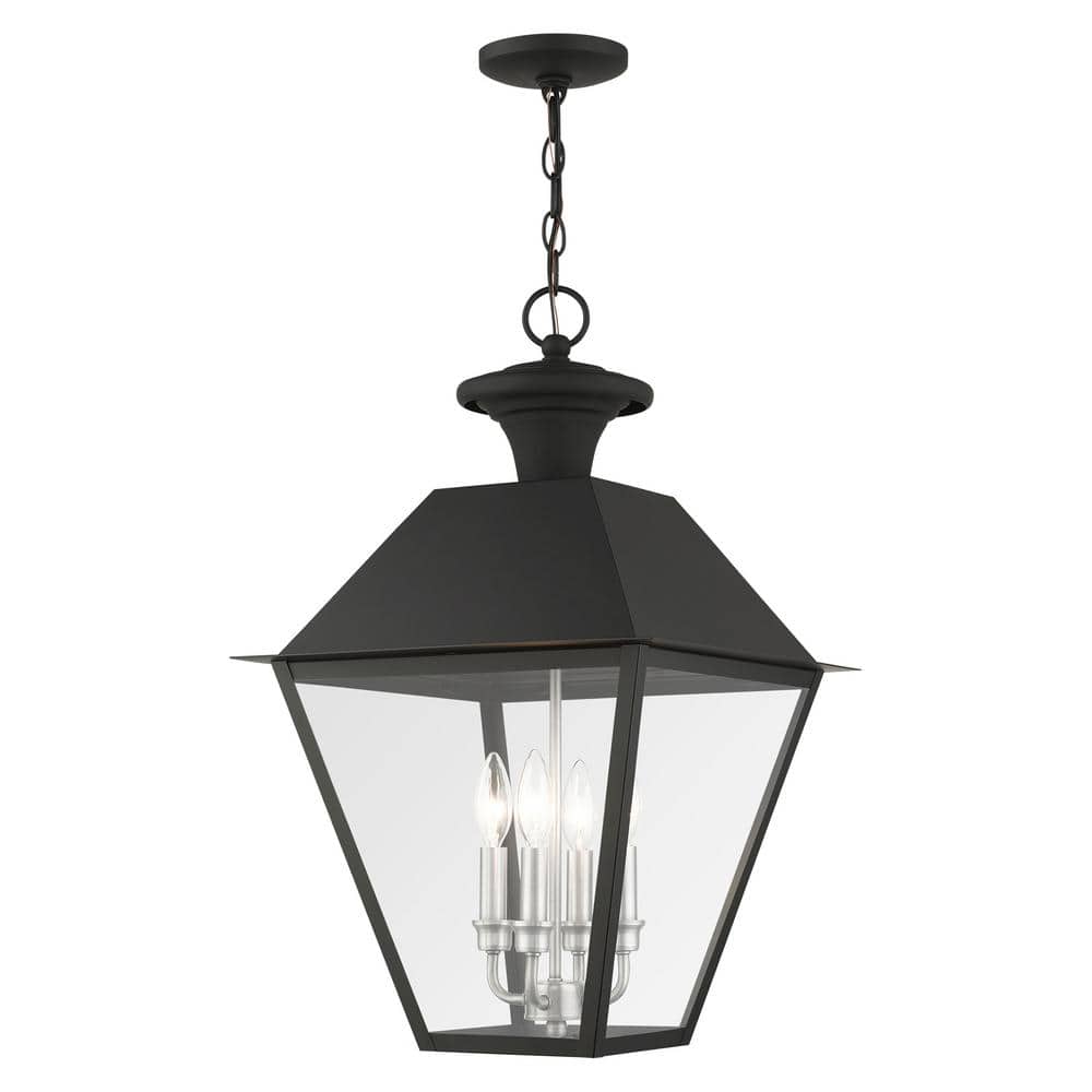 Helmsdale 24.5 in. 4-Light Black Dimmable Outdoor Pendant Light with Clear Glass and No Bulbs Included price history on PriceWatchPro
