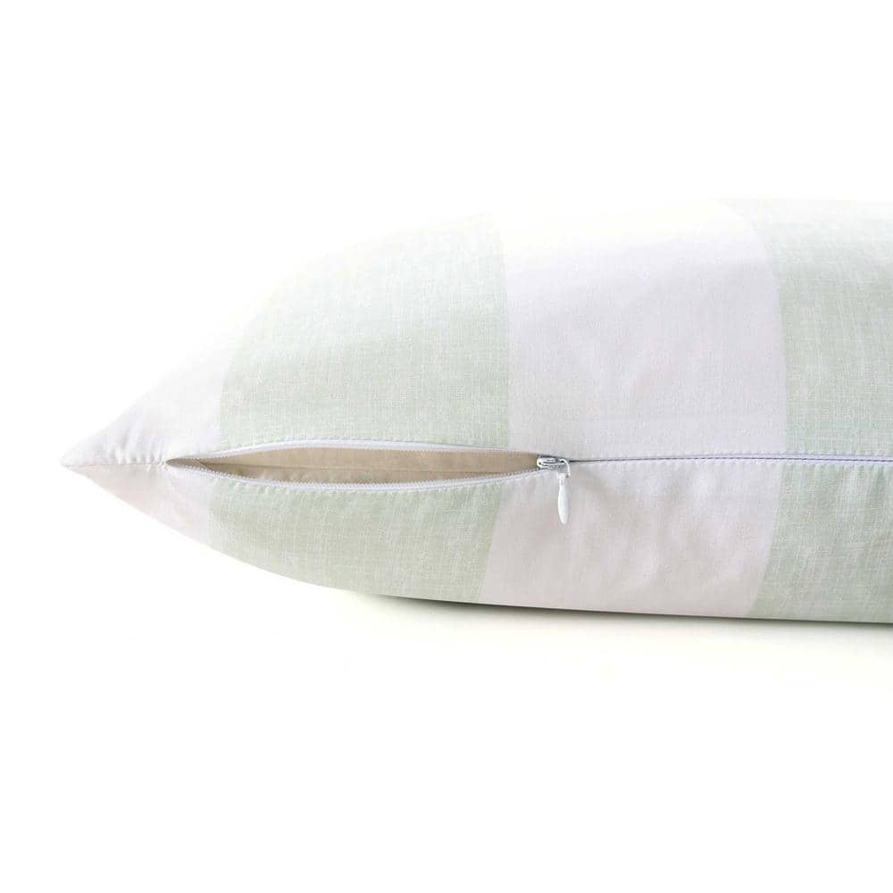 Green and White Striped Cotton Square Throw Pillow