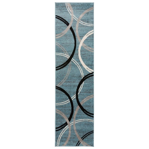 World Rug Gallery Modern Abstract Circles Blue 2 ft. x 7 ft. 2 in. Indoor Runner Rug
