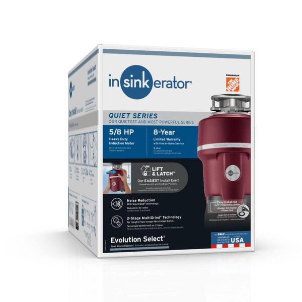InSinkErator Evolution Select Lift and Latch Quiet Series 5/8 HP Continuous  Feed Garbage Disposal with Power Cord Kit SELECT W/CDK The Home Depot