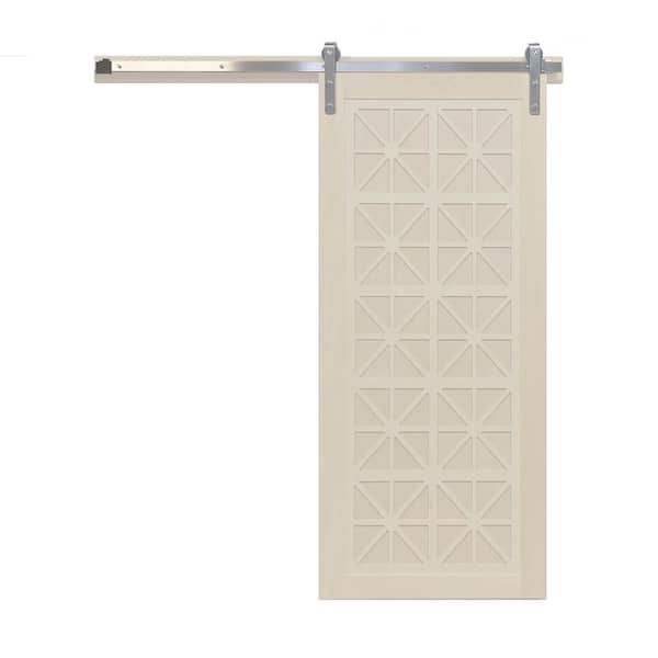 VeryCustom 30 in. x 84 in. Lucy in the Sky Parchment Wood Sliding Barn Door with Hardware Kit in Stainless Steel
