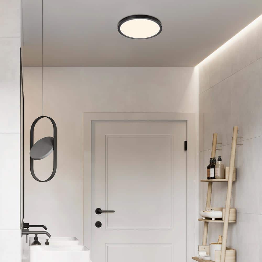 12-Inch Black Aluminum Round LED Flush Mount Ceiling Light