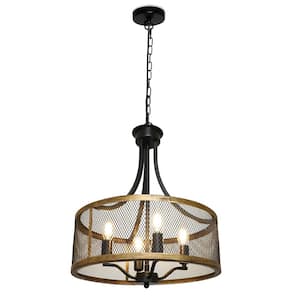 40-Watt 4-Lights Gold Drum E12 Pendant Light with Metal Shape and Light Bulb Type not Included