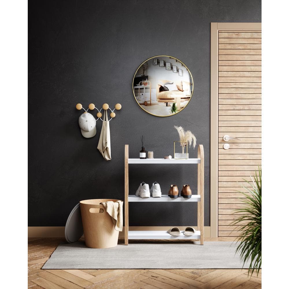 White and Natural Wood 3-Tier Freestanding Shelf