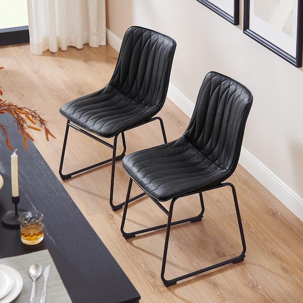 Art Leon AMIGO Black Faux Leather Modern Dining Side Chairs Set