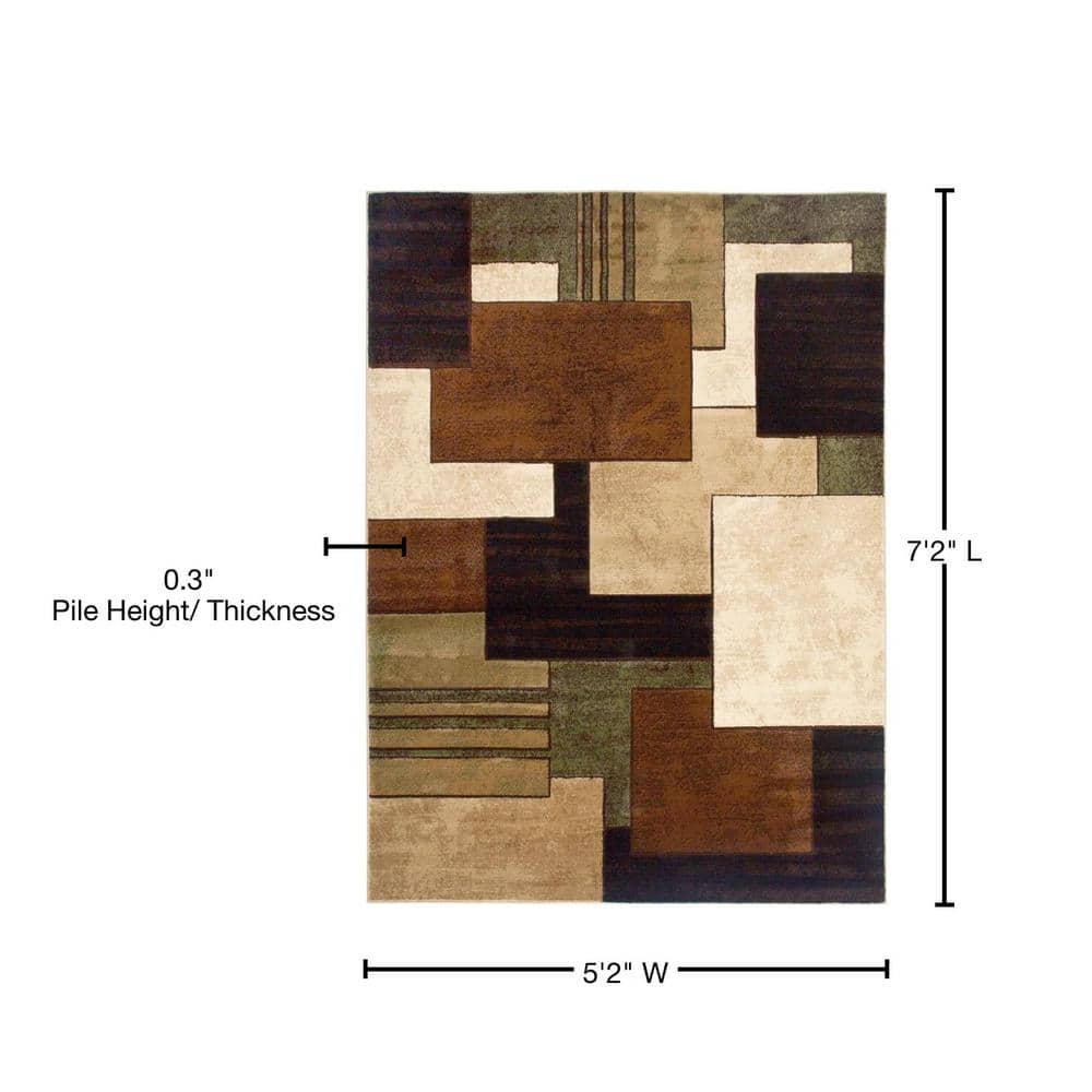 Abstract Brown and Green Geometric Synthetic 5' x 7' Area Rug