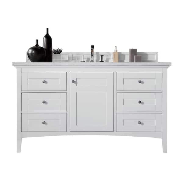 James Martin Vanities Palisades 60 in. W x 23.5 in.D x 35.3 in. H Single Bath Vanity in Bright White w/ Quartz Top in Eternal Jasmine Pearl