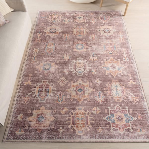Philomena Medallion Spill Proof Machine Washable Area Rug Brown 9' ft. x 12' ft. Area Rug