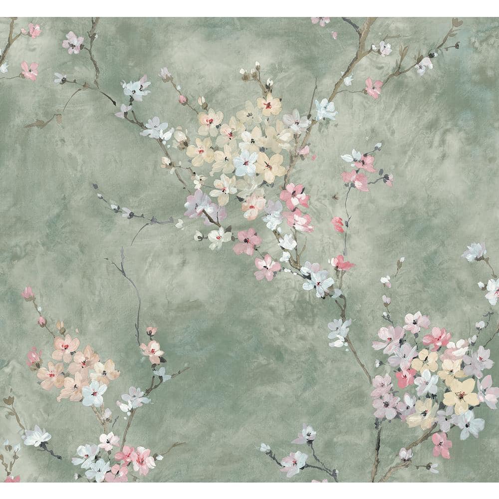 Green Smoke Floral Blossom Peel and Stick Wallpaper Roll