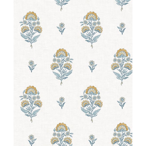 30.75 sq. ft. Marigold and Seabreeze Floral Spot Premium Matte Non-Woven Paper Peel and Stick Wallpaper Roll