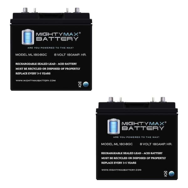 ML180-8GC-8-Volt 180 AH, Dual Terminal, Rechargeable SLA AGM Battery For Golf Cart-Pack of 2