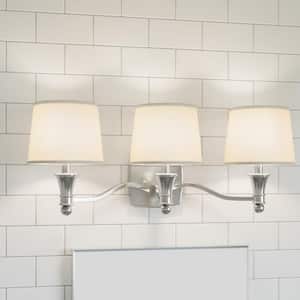 Towne 3-Light Brushed Nickel Vanity Light with White Fabric Shades