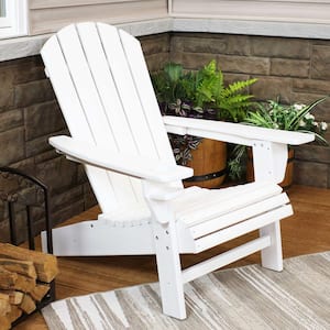 All-Weather White Plastic Outdoor Adirondack Chair with Drink Holder