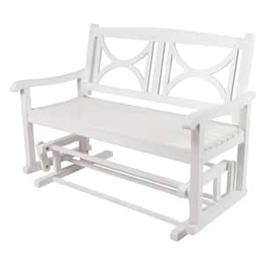 48.5"L White Wooden Outdoor Luna Porch Glider Bench, Yard Patio Garden Wood Furniture
