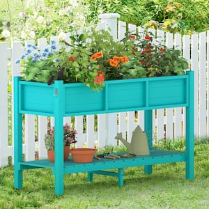 48 in. x 18 in. x 30 in. Blue Raised Planter Boxes, Elevated Plastic Garden Bed Stand for Backyard, Patio, Balcony