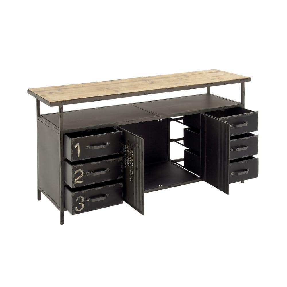 Gray Metal and Wood Industrial Sideboard with Numbered Drawers