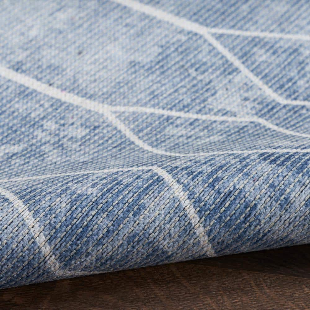 Navy Blue Geometric Synthetic Indoor/Outdoor Runner Rug